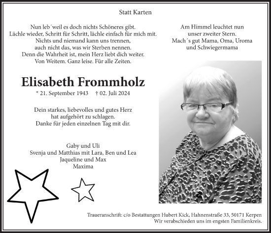 Anzeige von Elisabeth Frommholz von  Werbepost 