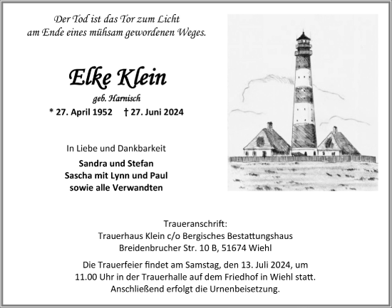 Anzeige von Elke Klein von  Anzeigen Echo 