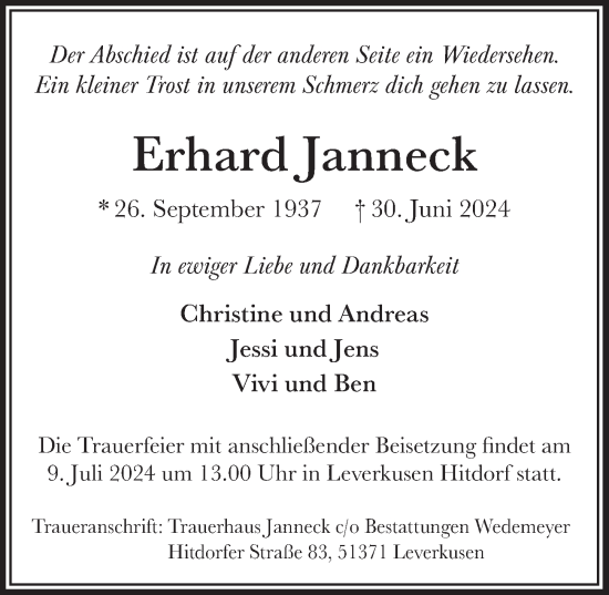 Anzeige von Erhard Janneck von  Lokale Informationen 