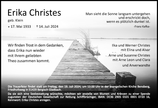 Anzeige von Erika Christes von Kölner Stadt-Anzeiger / Kölnische Rundschau / Express