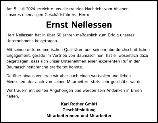 Anzeige von Ernst Nellessen von Kölner Stadt-Anzeiger / Kölnische Rundschau / Express