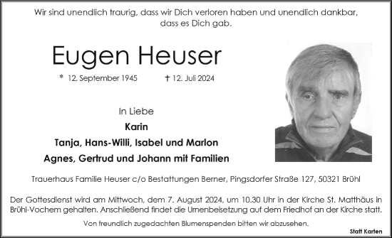 Anzeige von Eugen Heuser von  Schlossbote/Werbekurier 
