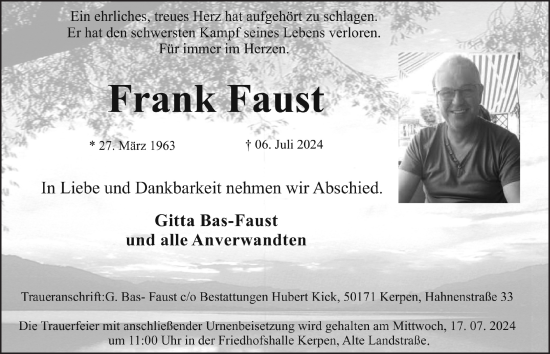 Anzeige von Frank Faust von  Werbepost 