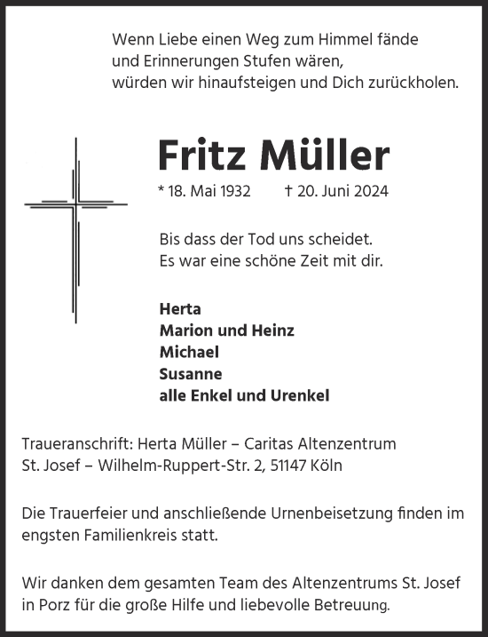 Anzeige von Fritz Müller von  EXPRESS - Die Woche 