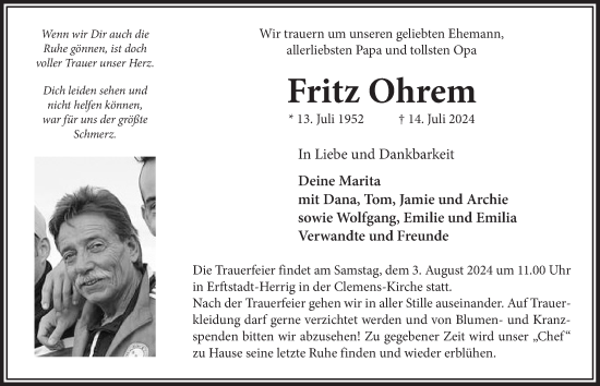 Anzeige von Fritz Ohrem von  Werbepost 