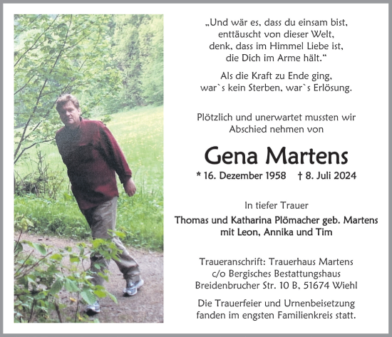 Anzeige von Gena Martens von  Anzeigen Echo 