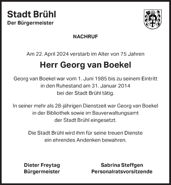 Anzeige von Georg van Boekel von  Schlossbote/Werbekurier 