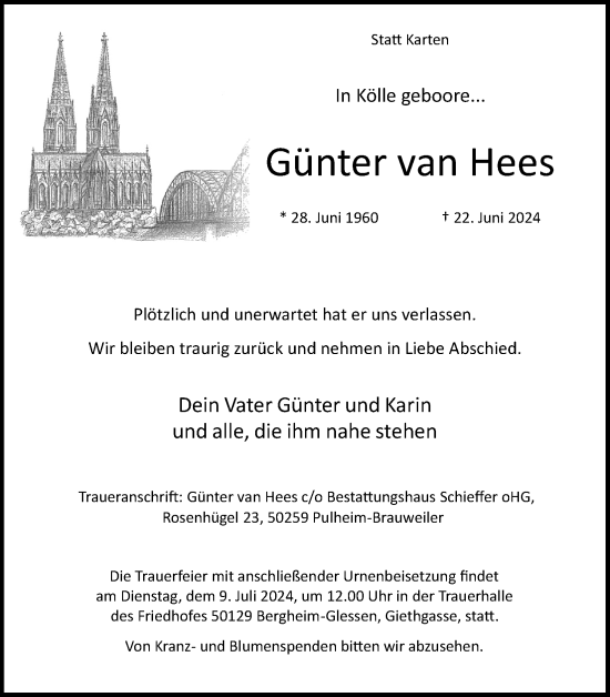 Anzeige von Günter van Hees von Kölner Stadt-Anzeiger / Kölnische Rundschau / Express