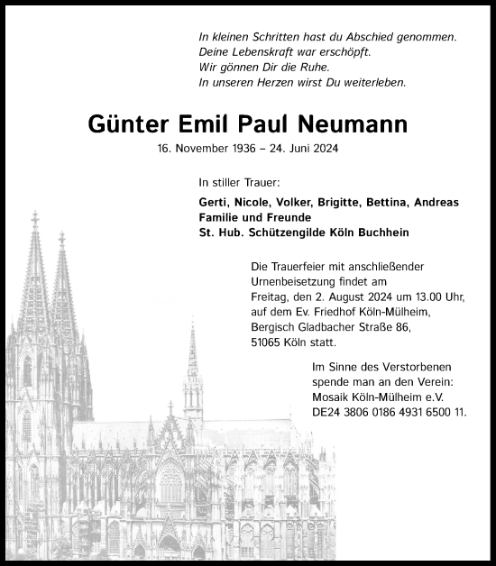 Anzeige von Günter Emil Paul  Neumann von Kölner Stadt-Anzeiger / Kölnische Rundschau / Express