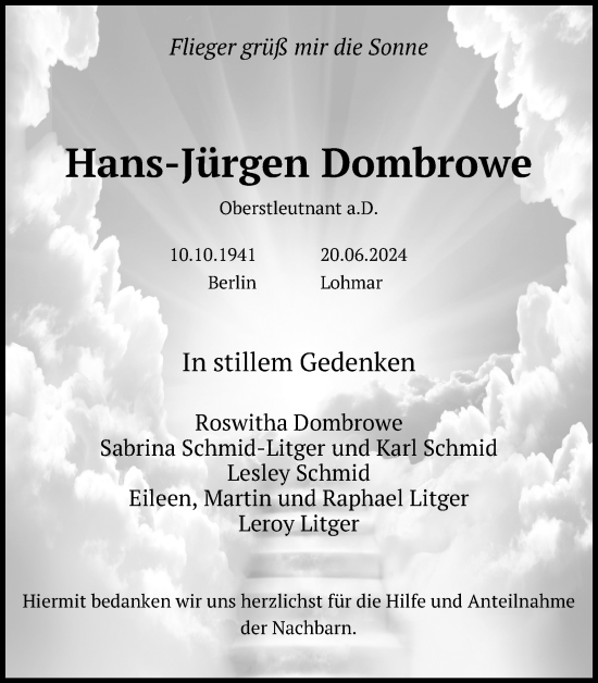 Anzeige von Hans-Jürgen Dombrowe von Kölner Stadt-Anzeiger / Kölnische Rundschau / Express