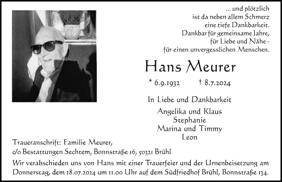 Anzeige von Hans Meurer von  Schlossbote/Werbekurier 