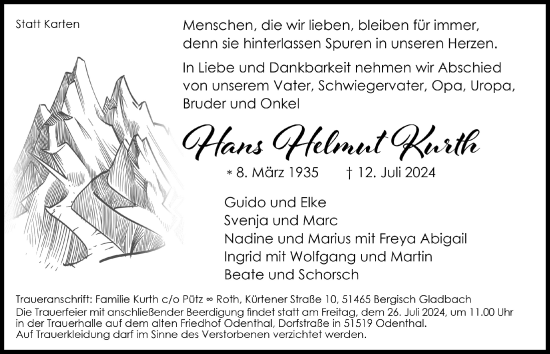 Anzeige von Hans Helmut Kurth von  Bergisches Handelsblatt 