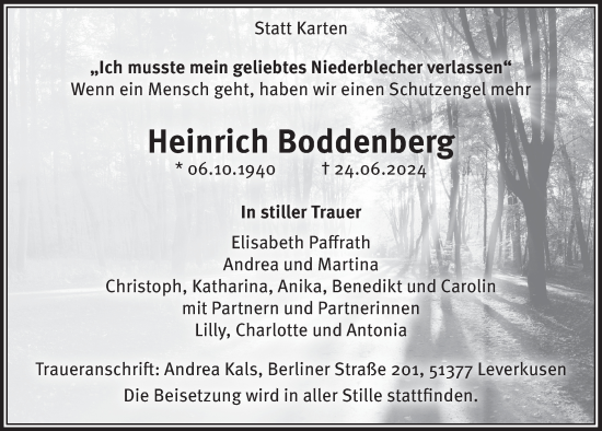 Anzeige von Heinrich Boddenberg von  Lokale Informationen 