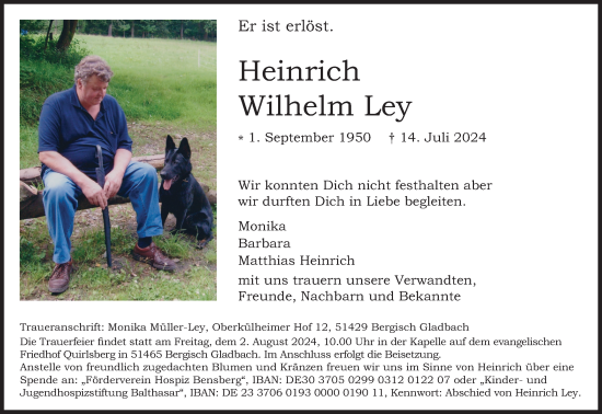 Anzeige von Heinrichn Wilhelm Ley von Kölner Stadt-Anzeiger / Kölnische Rundschau / Express