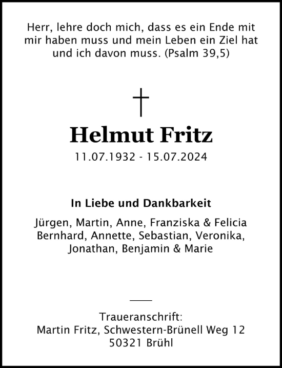 Anzeige von Helmut Fritz von  Schlossbote/Werbekurier 