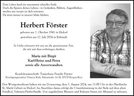 Anzeige von Herbert Förster von  Werbepost 