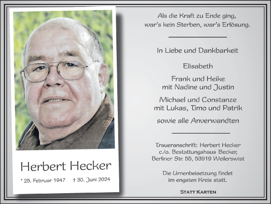 Anzeige von Herbert Hecker von  Blickpunkt Euskirchen 