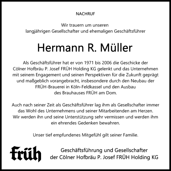 Anzeige von Hermann  Müller von Kölner Stadt-Anzeiger / Kölnische Rundschau / Express