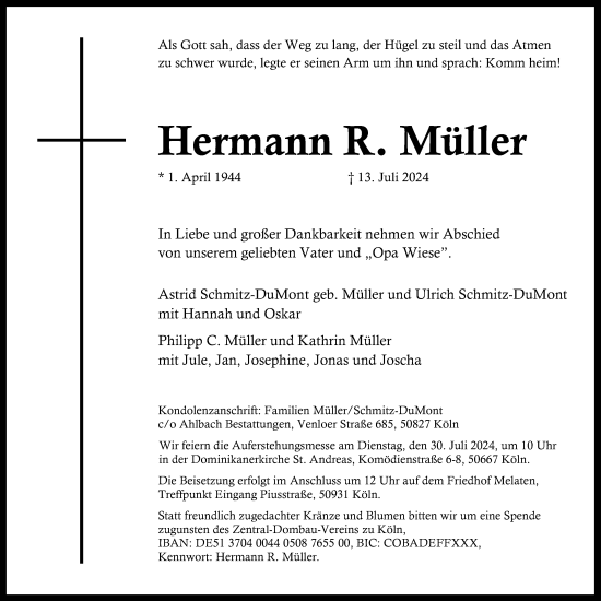 Anzeige von Hermann Müller von Kölner Stadt-Anzeiger / Kölnische Rundschau / Express