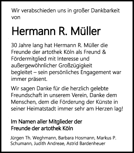 Anzeige von Hermann  Müller von Kölner Stadt-Anzeiger / Kölnische Rundschau / Express