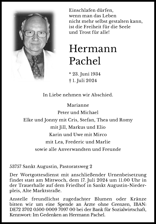 Anzeige von Hermann Pachel von Kölner Stadt-Anzeiger / Kölnische Rundschau / Express