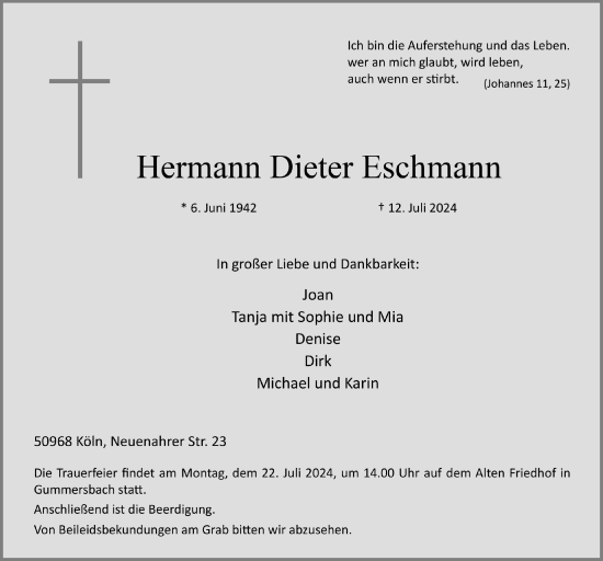 Anzeige von Hermann Dieter Eschmann von  Anzeigen Echo 