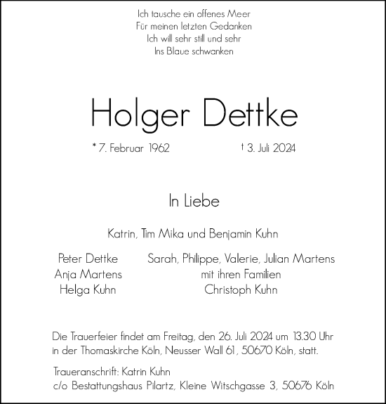 Anzeige von Holger Dettke von Kölner Stadt-Anzeiger / Kölnische Rundschau / Express