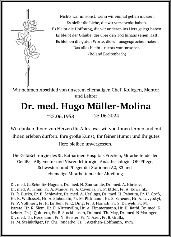 Anzeige von Hugo Müller-Molina von Kölner Stadt-Anzeiger / Kölnische Rundschau / Express
