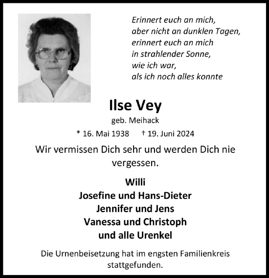 Anzeige von Ilse Vey von  Blickpunkt Euskirchen 
