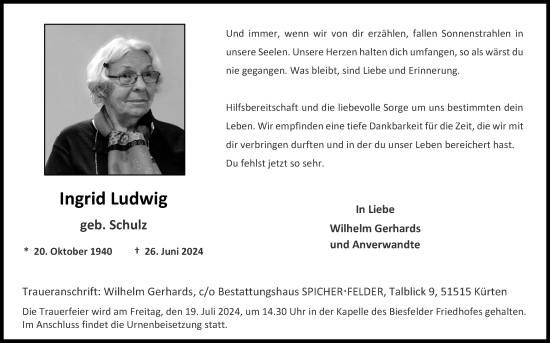 Anzeige von Ingrid Ludwig von Kölner Stadt-Anzeiger / Kölnische Rundschau / Express