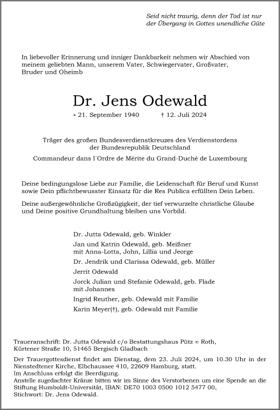Anzeige von Jens Odewald von Kölner Stadt-Anzeiger / Kölnische Rundschau / Express