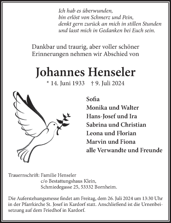 Anzeige von Johannes Henseler von  Schaufenster/Blickpunkt 