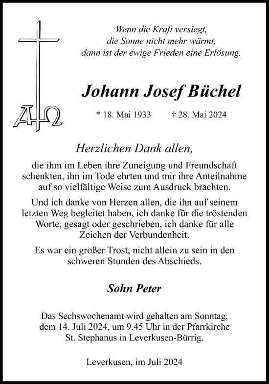 Anzeige von Johann Josef Büchel von Kölner Stadt-Anzeiger / Kölnische Rundschau / Express