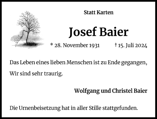 Anzeige von Josef Baier von Kölner Stadt-Anzeiger / Kölnische Rundschau / Express