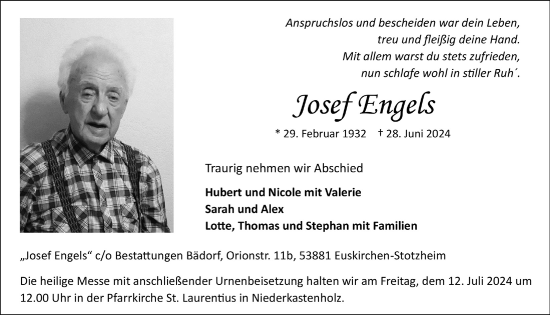 Anzeige von Josef Engels von  Blickpunkt Euskirchen 