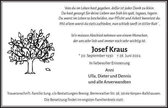 Anzeige von Josef Kraus von  Werbepost 