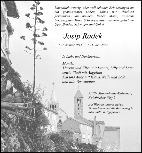 Anzeige von Josip Radek von  Anzeigen Echo 