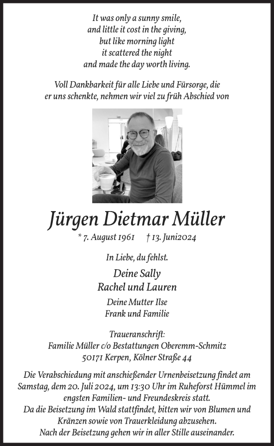 Anzeige von Jürgen Dietmar Müller von  Werbepost 