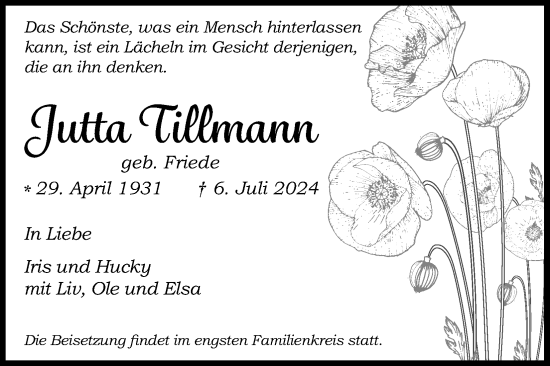 Anzeige von Jutta Tillmann von Kölner Stadt-Anzeiger / Kölnische Rundschau / Express