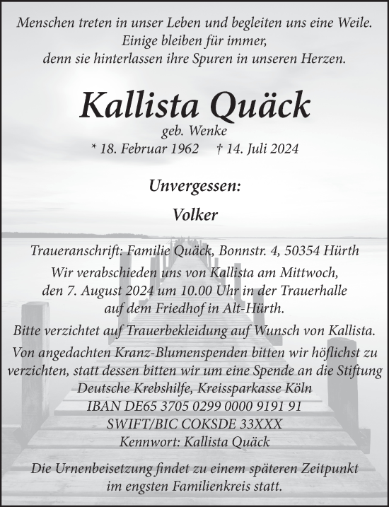Anzeige von Kallista Quäck von  Wochenende 