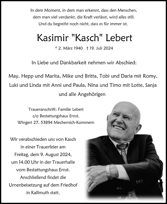 Anzeige von Kasimir Lebert von  Blickpunkt Euskirchen 