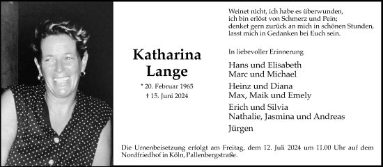 Anzeige von Katharina Lange von Kölner Stadt-Anzeiger / Kölnische Rundschau / Express
