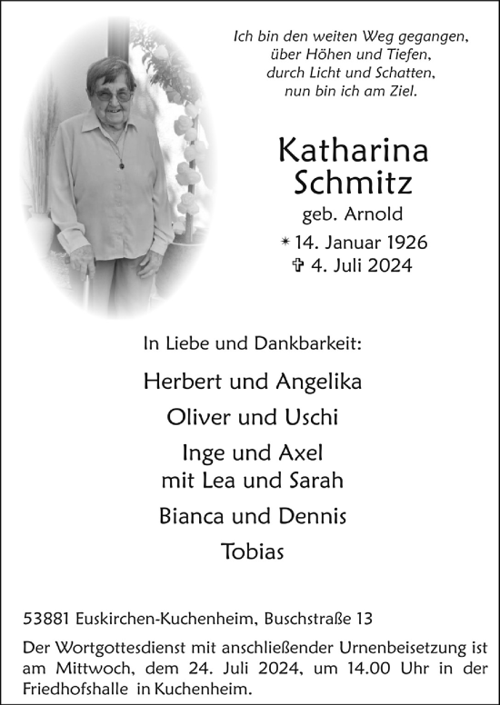 Anzeige von Katharina Schmitz von  Blickpunkt Euskirchen 