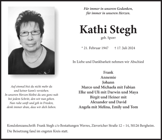 Anzeige von Kathi Stegh von  Werbepost 