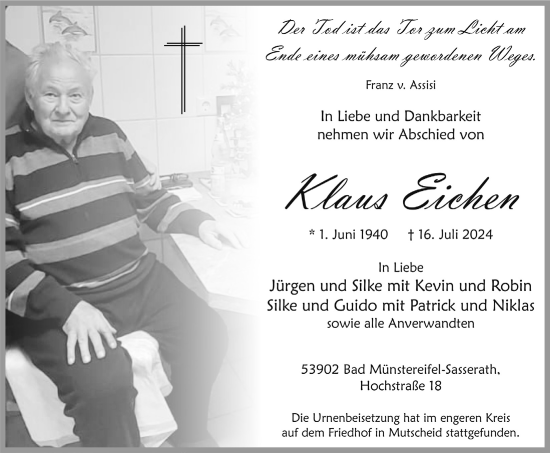 Anzeige von Klaus Eichen von  Blickpunkt Euskirchen 