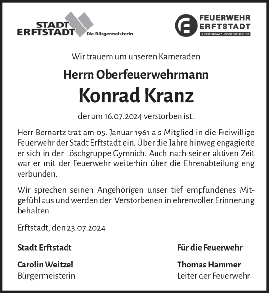 Anzeige von Konrad Kranz von  Werbepost 