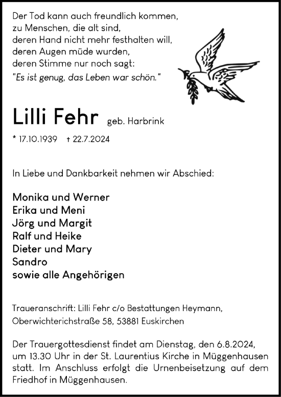 Anzeige von Lilli Fehr von  Blickpunkt Euskirchen 