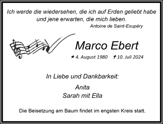 Anzeige von Marco Ebert von  Wochenende 