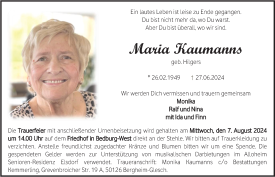 Anzeige von Maria Kaumanns von  Werbepost 