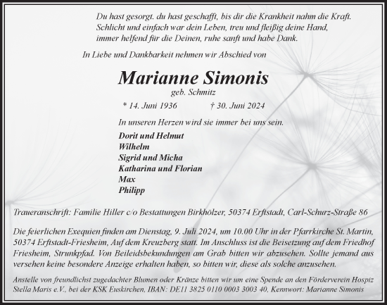Anzeige von Marianne Simonis von  Werbepost 